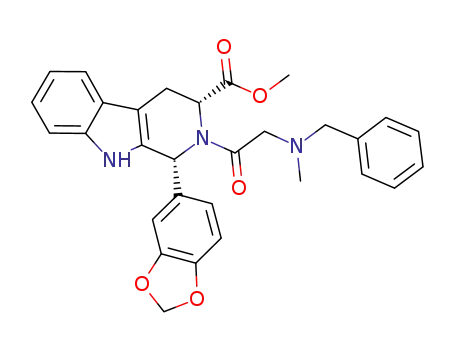Molecular Structure of 1224724-00-8 ((1R,3R)-methyl-1,2,3,4-tetrahydro-2-(2-(benzyl(methyl)amino)acetyl)-1-(3,4-methylenedioxyphenyl)-9H-pyrido[3,4-b]indole-3-carboxylate)