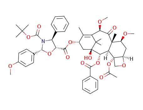 Molecular Structure of 183133-95-1 (4α-acetoxy-2α-benzoyloxy-5β,20-epoxy-1β-hydroxy-7β,10β-dimethoxy-9-oxo-11-taxene-13α-yl (2R,4S,5R)-3-tert-butoxycarbonyl-2-(4-methoxyphenyl)-4-phenyl-1,3-oxazolidine-5-carboxylate)