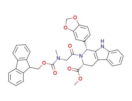 Molecular Structure of 749864-18-4 (1-benzo[1,3]dioxol-5-yl-2-{[(9<i>H</i>-fluoren-9-ylmethoxycarbonyl)-methyl-amino]-acetyl}-2,3,4,9-tetrahydro-1<i>H</i>-β-carboline-3-carboxylic acid methyl ester)