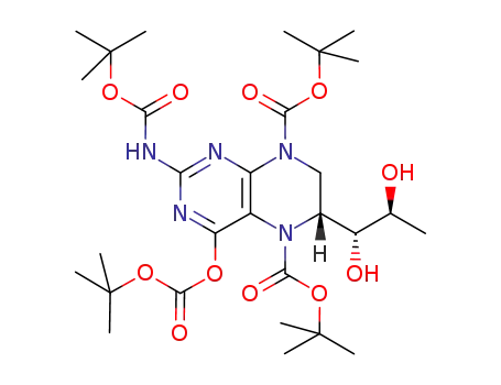 Molecular Structure of 908119-99-3 ([6R(1R,2S)]-2-t-butoxycarbonylamino-4-t-butoxycarbonyloxy-5,8-di-t-butoxycarbonyl-6-(1,2 dihydroxypropyl)-5,6,7,8-tetrahydropterdin)