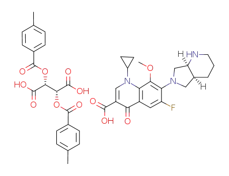 Molecular Structure of 1082245-36-0 (1-cyclopropyl-7-[(S,S)-2,8-diazabicyclo[4.3.0]non-8-yl]-6-fluoro-8-methoxy-4-oxo-1,4-dihydroquinoline-3-carboxylic acid di-p-toluoyl-L-tartarate)