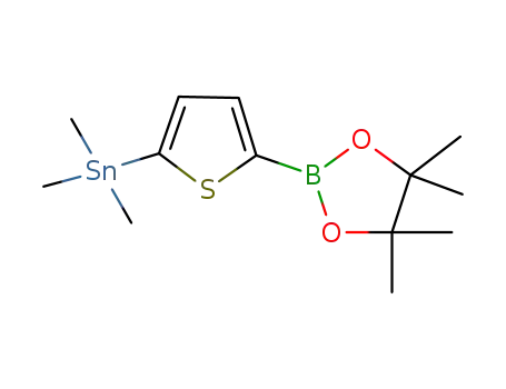 Molecular Structure of 1408285-51-7 (4,4,5,5-tetramethyl-2-(5-(trimethylstannyl)thiophen-2-yl)-1,3,2-dioxaborolane)
