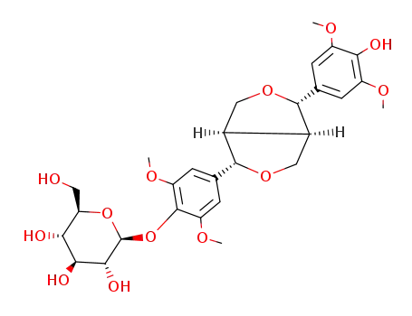 Molecular Structure of 7374-79-0 (b-D-Glucopyranoside,2,6-dimethoxy-4-[(1S,3aR,4S,6aR)-tetrahydro-4-(4-hydroxy-3,5-dimethoxyphenyl)-1H,3H-furo[3,4-c]furan-1-yl]phenyl)