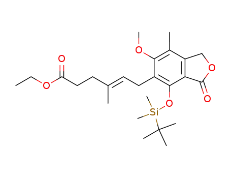Molecular Structure of 138768-43-1 (Ethyl E-6-<1,3-Dihydro-4-(tert-butyldimethylsilyloxy)-6-methoxy-7-methyl-3-oxo-5-isobenzofuranyl>-4-methyl-4-hexenoate)