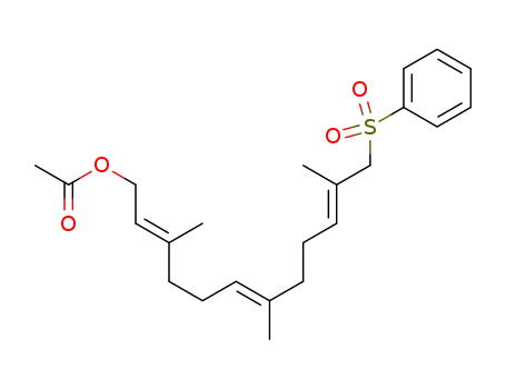 Molecular Structure of 1597486-72-0 ((2E,6E,10E)-3,7,11-trimethyl-12-(phenylsulfonyl)-dodeca-2,6,10-trien-1-yl acetate)