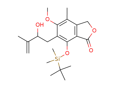 Molecular Structure of 138768-42-0 (1(3H)-Isobenzofuranone,
7-[[(1,1-dimethylethyl)dimethylsilyl]oxy]-6-(2-hydroxy-3-methyl-3-butenyl)-
5-methoxy-4-methyl-)