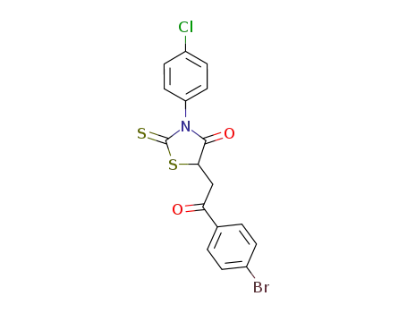 Molecular Structure of 1075256-87-9 (5-[2-(4-bromophenyl)-2-oxoethyl]-3-(4-chlorophenyl)-2-thioxo-1,3-thiazolidin-4-one)