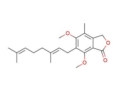 Molecular Structure of 207398-37-6 (6-((E)-3,7-Dimethyl-octa-2,6-dienyl)-5,7-dimethoxy-4-methyl-3H-isobenzofuran-1-one)