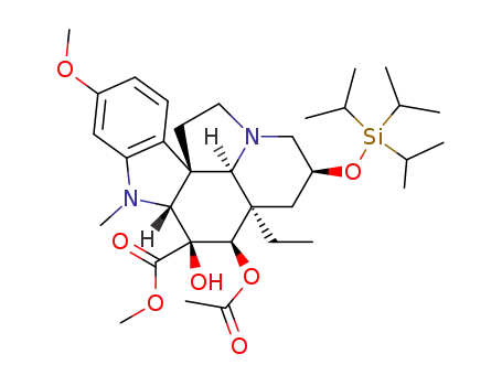 Molecular Structure of 867214-24-2 ((2S,3aR,4R,5S,5aR,10bR,12bR)-4-Acetoxy-3a-ethyl-5-hydroxy-8-methoxy-6-methyl-2-triisopropylsilanyloxy-2,3,3a,4,5,5a,6,11,12,12b-decahydro-1H-6,12a-diaza-indeno[7,1-cd]fluorene-5-carboxylic acid methyl ester)