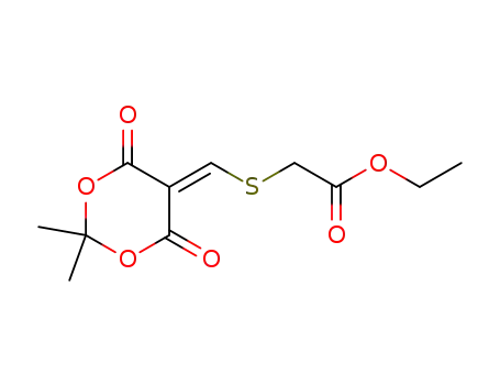 Molecular Structure of 128889-74-7 (5-(ethoxycarbonylmethylsulfanylmethylene)-2,2-dimethyl-1,3-dioxane-4,6-dione)