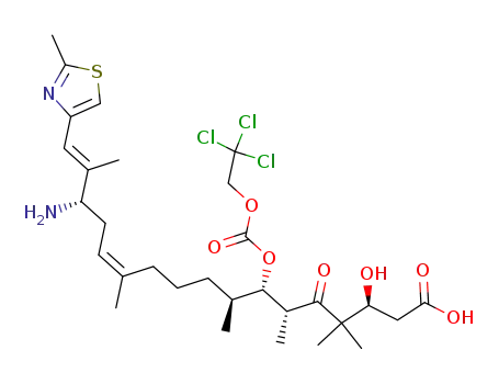 Molecular Structure of 350042-12-5 ((12Z,16E)-(3S,6R,7S,8S,15S)-15-Amino-3-hydroxy-4,4,6,8,12,16-hexamethyl-17-(2-methyl-thiazol-4-yl)-5-oxo-7-(2,2,2-trichloro-ethoxycarbonyloxy)-heptadeca-12,16-dienoic acid)