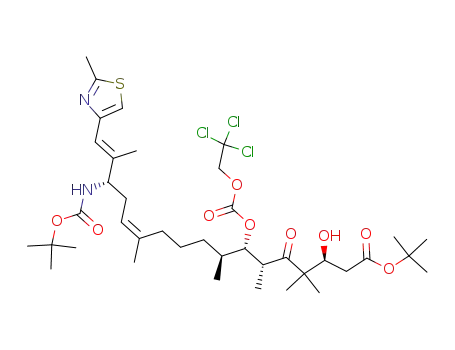 Molecular Structure of 277749-42-5 ((12Z,16E)-(3S,6R,7S,8S,15S)-15-tert-Butoxycarbonylamino-3-hydroxy-4,4,6,8,12,16-hexamethyl-17-(2-methyl-thiazol-4-yl)-5-oxo-7-(2,2,2-trichloro-ethoxycarbonyloxy)-heptadeca-12,16-dienoic acid tert-butyl ester)