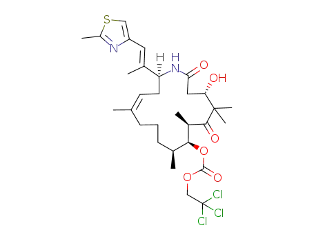 Molecular Structure of 277749-43-6 (Carbonic acid (Z)-(4S,7R,8S,9S,16S)-4-hydroxy-5,5,7,9,13-pentamethyl-16-[(E)-1-methyl-2-(2-methyl-thiazol-4-yl)-vinyl]-2,6-dioxo-azacyclohexadec-13-en-8-yl ester 2,2,2-trichloro-ethyl ester)