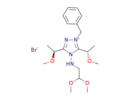 Molecular Structure of 1130734-52-9 (1-benzyl-4-[(2,2-dimethoxyethyl)amino]-3,5-bis[(1S)-1-methoxyethyl]-4H-1,2,4-triazol-1-ium bromide)