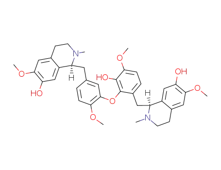 Molecular Structure of 87183-75-3 (7-Isoquinolinol,1,2,3,4-tetrahydro-1-[[3-hydroxy-4-methoxy-2-[2-methoxy-5-[[(1S)-1,2,3,4-tetrahydro-7-hydroxy-6-methoxy-2-methyl-1-isoquinolinyl]methyl]phenoxy]phenyl]methyl]-6-methoxy-2-methyl-,(1S)-)