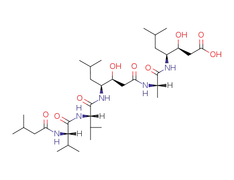 Molecular Structure of 26305-03-3 (L-Alaninamide, N-(3-methyl-1-oxobutyl)-L-valyl-L-valyl-(3S,4S)-4-amino-3-hydroxy-6-methylheptanoyl-N-[(1S)-1-[(1S)-2-carboxy-1-hydroxyethyl]-3-methylbutyl]-)