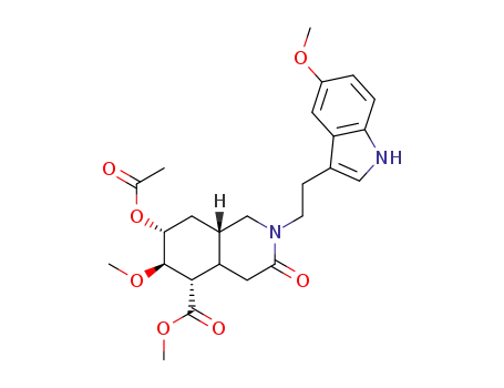 Molecular Structure of 27124-12-5 (5-Isoquinolinecarboxylicacid,7-(acetyloxy)decahydro-6-methoxy-2-[2-(5-methoxy-1H-indol-3-yl)ethyl]-3-oxo-,methyl ester, (4aS,5S,6R,7R,8aS)-)