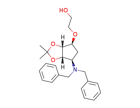 Molecular Structure of 1383715-57-8 (2-[[(3aR,4S,6R,6aS)-6-(N,N-dibenzylamino)-2,2-dimethyltetrahydro-3aH-cyclopenta[d][1,3]dioxol-4-yl]oxy]ethanol)