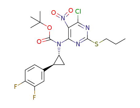 Molecular Structure of 1383715-58-9 (tert-butyl (6-chloro-5-nitro-2-(propylthio)pyrimidin-4-yl)((1R,2S)-2-(3,4-difluorophenyl)cyclopropyl)carbamate)