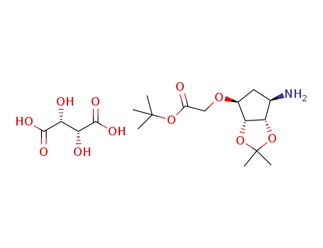 Molecular Structure of 1416158-40-1 (tert-butyl [[(3aR,4S,6R,6aS)-6-amino-2,2-dimethyltetrahydro-3aH-cyclopenta[d][1,3]dioxol-4-yl]oxy]acetate L-(+)-tartaric acid salt)