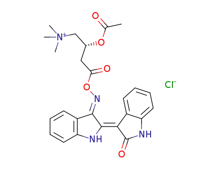 Molecular Structure of 1415677-96-1 ((2R)-2-(acetyloxy)-4-({[(2Z,3E)-2-(1,2-dihydro-2-oxo-3H-indol-3-ylidene)-1,2-dihydro-3H-indol-3-ylidene]amino}oxy)-N,N,N-trimethyl-4-oxobutan-1-aminium chloride)