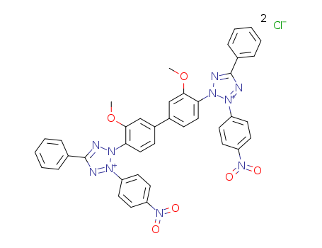 298-83-9,Nitrotetrazolium blue chloride,2H-Tetrazolium,2,2'-(3,3'-dimethoxy[1,1'-biphenyl]-4,4'-diyl)bis[3-(4-nitrophenyl)-5-phenyl-,dichloride (9CI);Tetrazolium,3,3'-(3,3'-dimethoxy-4,4'-biphenylylene)bis[2-(p-nitrophenyl)-5-phenyl-2H-chloride](6CI);2,2'-Bis(p-nitrophenyl)-5,5'-diphenyl-3,3'-(3,3'-dimethoxy-4,4'-diphenylene)ditetrazoliumchloride;2,2'-Dinitrophenyl-5,5'-diphenyl-3,3'-dimethoxy-4,4'-diphenylene)ditetrazoliumchloride;3,3'-(3,3'-Dimethoxy-4,4'-diphenylene)bis[2-(p-nitrophenyl)-5-phenyltetrazoliumchloride];Nitro BT;Nitro Blue Tetrazolium chloride;Nitro Tetrazolium BT;Nitrotetrazolium blue;Tetrazolium nitro blue;p-Nitro blue tetrazolium;