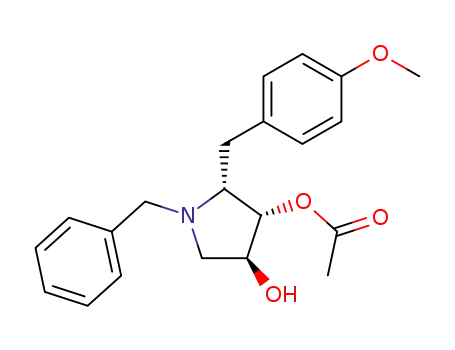 Molecular Structure of 933992-79-1 ((2R,3S,4S)-3-acetoxy-1-benzyl-4-hydroxy-2-(4-methoxybenzyl)-pyrrolidine)