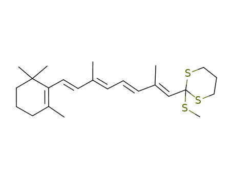 Molecular Structure of 146558-55-6 (8-<2-(methylthio)-1,3-dithian-2-yl>-3,7-dimethyl-1-(2,6,6-trimethylcyclohex-1-enyl)octa-1E,3E,5E,7E-tetraene)