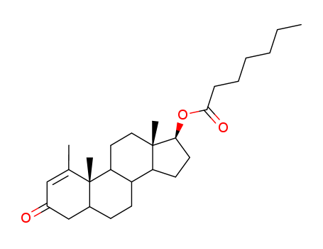 303-42-4,Methenolone enanthate,5a-Androst-1-en-3-one, 17b-hydroxy-1-methyl-, heptanoate(6CI,8CI);1-Methyl-17b-hydroxy-5a-androst-1-en-3-oneenanthate;1-Methyl-D1-androsten-17b-ol-3-one enanthate;17b-Hydroxy-1-methyl-5a-androst-1-en-3-one 17b-enanthate;17b-Hydroxy-1-methyl-5a-androst-1-en-3-one heptanoate;Metenolone enanthate;Methenolone17-enanthate;NSC 64967;Primobolan Depot;SH 601;SQ 16374;