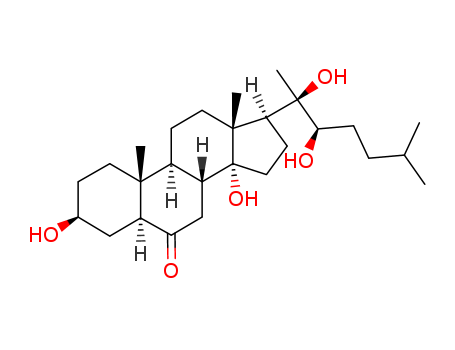Molecular Structure of 126240-14-0 (Cholestan-6-one,3,14,20,22-tetrahydroxy-, (3b,5a,22R)- (9CI))