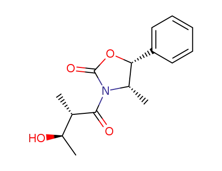Molecular Structure of 161755-20-0 ((-)-(4S,5R,2'S,3'R)-3-(3-hydroxy-2-methylbutanoyl)-4-methyl-5-phenyl-1,3-oxazolidin-2-one)