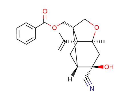 Molecular Structure of 154854-72-5 (Benzoic acid (1S,3aS,5R,6R,7aR)-5-cyano-5-hydroxy-7a-isopropenyl-3a-methyl-hexahydro-3-oxa-1,6-cyclo-inden-1-ylmethyl ester)