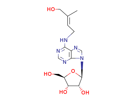 6025-53-2,trans-Zeatin-riboside,Adenosine,N-(4-hydroxy-3-methyl-2-butenyl)-, (E)- (8CI);Adenosine,N-[(2E)-4-hydroxy-3-methyl-2-butenyl]- (9CI);Zeatin riboside (7CI);6-(4-Hydroxy-3-methyl-trans-2-butenylamino)-9-b-D-ribofuranosylpurine;9-Ribosyl-trans-zeatin;9-b-D-Ribofuranosylzeatin;N6-(4-Hydroxy-3-methylbut-2-trans-enyl)adenosine;N6-(trans-4-Hydroxy-3-methylbut-2-enyl)adenosine;Ribosyl-trans-zeatin;Zeatin 9-riboside;Zeatin 9-b-ribonucleoside;Zeatin ribonucleoside;Zeatin-9-b-D-ribofuranoside;trans-Zeatinriboside;trans-Zeatin-9-riboside;