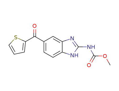 31430-18-9,NOCODAZOLE,2-Benzimidazolecarbamicacid, 5-(2-thenoyl)-, methyl ester (8CI);Carbamic acid,[5-(2-thienylcarbonyl)-1H-benzimidazol-2-yl]-, methyl ester (9CI);Methyl[5-(2-thienylcarbonyl)-1H-benzimidazol-2-yl]carbamate;N-[5-(2-Thenoyl)-2-benzimidazolyl]carbamic acid methyl ester;NSC 238159;Oncodazole;R 17934;