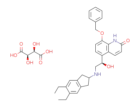 Molecular Structure of 753498-33-8 (8-(phenylmethoxy)-5-[(R)-2-(5,6-diethyl-indan-2-ylamino)-1-hydroxy-ethyl]-(1H)-quinolin-2-one tartrate)