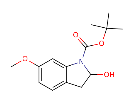 Molecular Structure of 138344-17-9 (1H-Indole-1-carboxylic acid, 2,3-dihydro-2-hydroxy-6-methoxy-,
1,1-dimethylethyl ester)