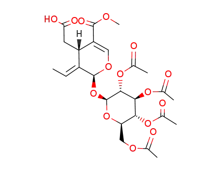 Molecular Structure of 911438-61-4 (4-carboxymethyl-5-ethylidene-6-(3,4,5-triacetoxy-6-acetoxymethyl-tetrahydropyran-2-yloxy)-5,6-dihydro-4H-pyran-3-carboxylic acid methyl ester)