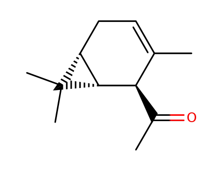 Molecular Structure of 40824-36-0 (1-(3,7,7-trimethylbicyclo[4.1.0]hept-3-en-2-yl)ethan-1-one)