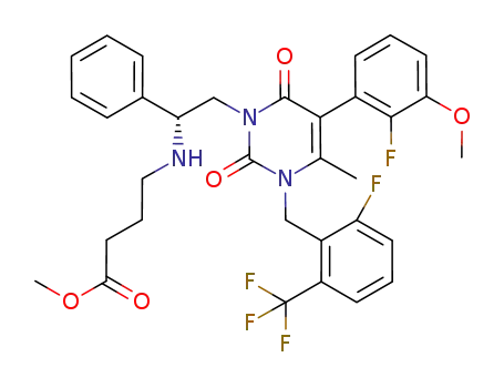 Molecular Structure of 1092070-97-7 (methyl (R)-4-{2-[5-(2-fluoro-3-methoxyphenyl)-3-[2-fluoro-6-(trifluoromethyl)benzyl]-4-methyl-2,6-dioxo-3,6-dihydro-2H-pyrimidin-1-yl]-1-phenylethylamino}butyrate)