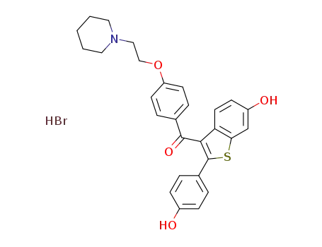 Molecular Structure of 1293408-87-3 (1-(2-(4-[6-Hydroxy-2-(4-hydroxy-phenyl)-benzo[b]thiophene-3-carbonyl]-phenoxy)-ethyl)-piperidinium bromide)