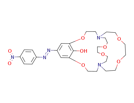 Molecular Structure of 85006-17-3 (4,10,16,19,24,27-Hexaoxa-1,13-diazatricyclo[11.8.8.15,9]triaconta-5,7,9(30)-trien-30-ol,7-[2-(4-nitrophenyl)diazenyl]-)