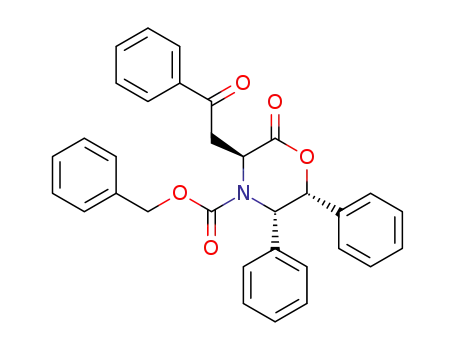 Molecular Structure of 100516-57-2 ((3S,5S,6R)-4-(benzyloxycarbonyl)-5,6-diphenyl-3-(2'-oxo-2'-phenylethyl)-2,3,5,6-tetrahydro-4H-1,4-oxazin-2-one)