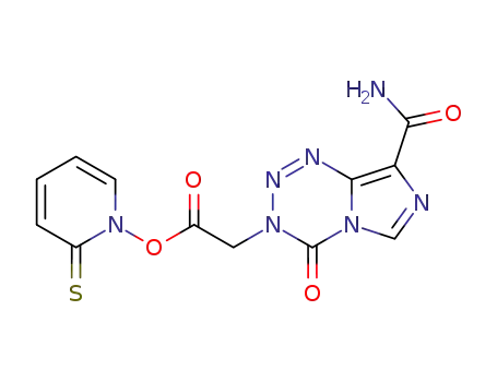 Molecular Structure of 157467-00-0 ((8-Carbamoyl-4-oxo-imidazo[5,1-d][1,2,3,5]tetrazin-3-yl)-acetic acid 2-thioxo-2H-pyridin-1-yl ester)