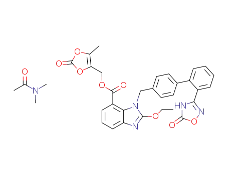 Molecular Structure of 1417575-99-5 ((5-methyl-2-oxo-1,3-dioxol-4-yl)methyl ester of 1-[[2'-(2,5-dihydro-5-oxo-1,2,4-oxadiazol-3-yl)[1,1'-biphenyl]-4-yl]methyl]-2-ethoxy-1H-benzimidazole-7-carboxylic acid dimethylacetamide)