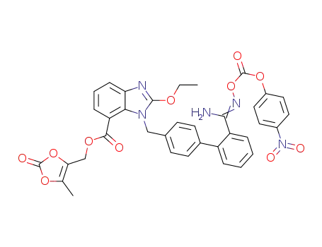 Molecular Structure of 1449029-80-4 ((5-methyl-2-oxo-1,3-dioxol-4-yl)methyl 2-ethoxy-1-{[2'-(N'-{[(4-nitrophenoxy)carbonyl]oxy}carbamimidoyl)biphenyl-4-yl]methyl}-1H-benzimidazole-7-carboxylate)