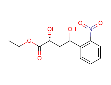 Molecular Structure of 656830-87-4 ((R)-2,4-Dihydroxy-4-(2-nitro-phenyl)-butyric acid ethyl ester)
