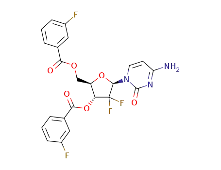 Molecular Structure of 942288-40-6 ((2R,3R,5R)-5-(4-amino-2-oxopyrimidine-1(2H)-yl)-4,4-difluoro-2-((3-fluorobenzoyloxy)methyl)tetrahydrofuran-3-yl 3-fluorobenzoate)