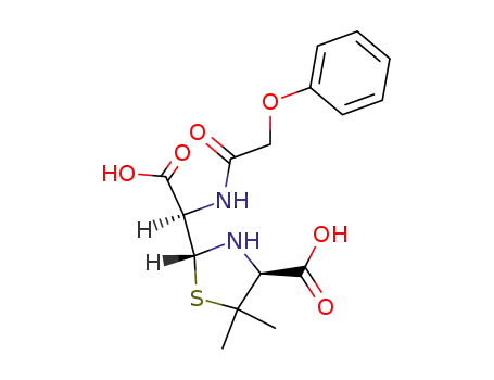 Molecular Structure of 123314-55-6 ((<i>R</i>)-((2<i>R</i>)-4<i>t</i>-carboxy-5,5-dimethyl-thiazolidin-2<i>r</i>-yl)-(2-phenoxy-acetylamino)-acetic acid)
