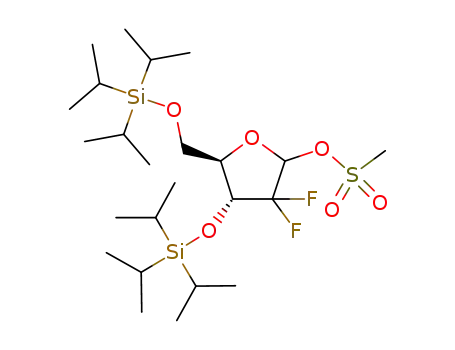 Molecular Structure of 1173700-36-1 (1-methylsulfonyl-2-deoxy-2,2-difluoro-3,5-di-O-(triisopropylsilyl)-D-ribofuranose)