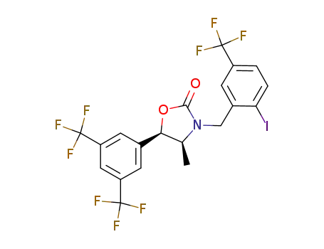 Molecular Structure of 875446-35-8 ((4S,5R)-5-[3,5-bis(trifluoromethyl)phenyl]-3-[2-iodo-5-(trifluoromethyl)benzyl]-4-methyl-1,3-oxazolidin-2-one)